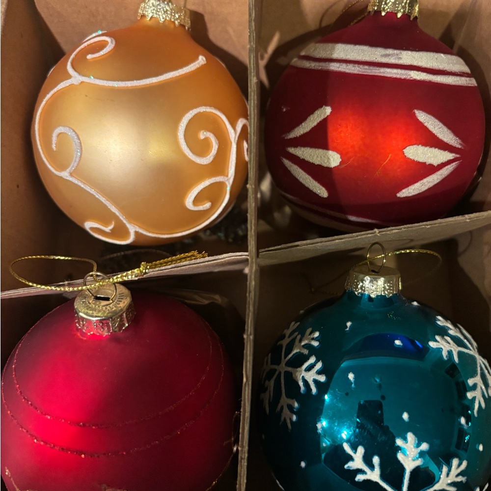 VINTAGE GLASS Holiday Ornament Set - Red, Gold, Blue - Picture 2 of 2
